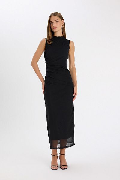DeFacto Bodycon Bodycon Φόρεμα με μισό ζιβάγκο Basic απλό τούλι αμάνικο μάξι βραδινό φόρεμα C3519ax24au