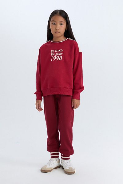 DeFacto Hanorac pentru fete, cu gât crew, imprimat cu pene moi - Relax Fit D4274a824wn