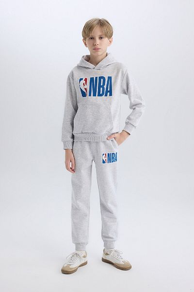 DeFacto Boy's Nba Wordmark Grey Waist Trotters Elastic Pocket Jogger Sweatpants D4259a824wn
