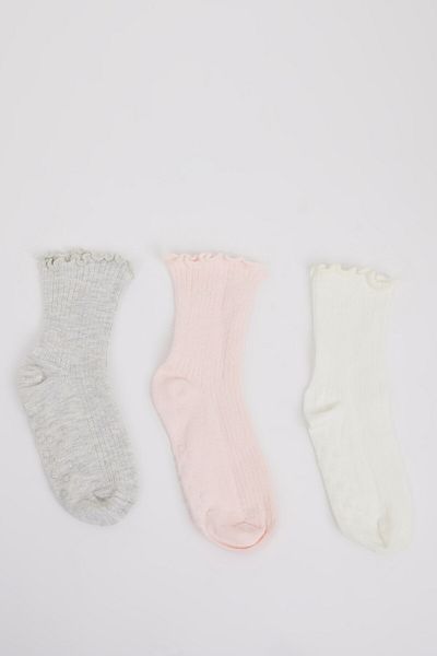 DeFacto Baby Girl Anti-Slip Sole 3-Piece Cotton Long Socks D2487A5Ns