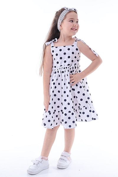 Fox Moda Polka Dot Bandana Bow Detailed Girl's Dress