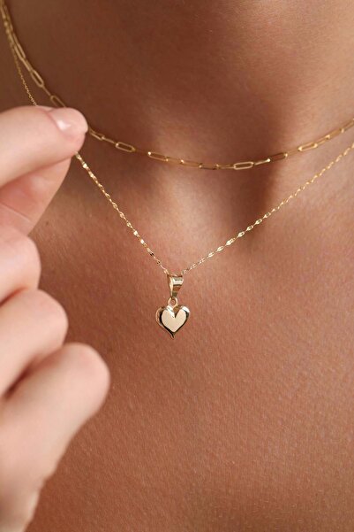 Bayar Gold 14 Ayar Altın Ataç Ve Kalp Kombin Kolye