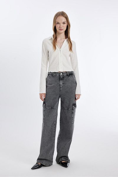 DeFacto Coool Fitted Basic Plain Buttoned Long Sleeve Crop White Shirt 3160775