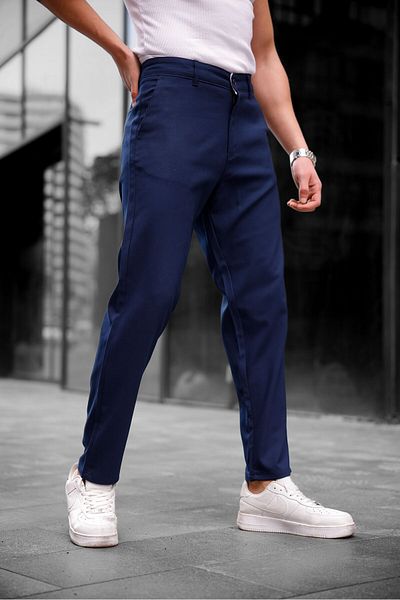 COMBİNE MİCHAİL Ανδρικό υφασμάτινο παντελόνι Slim Fit ΣΚΟΥΡΟ ΜΠΛΕ