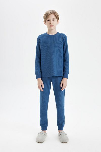 DeFacto Pyjama-Set für Jungen mit Waffelmuster – Set mit langen Ärmeln, Oberteil und Unterteil 3164653