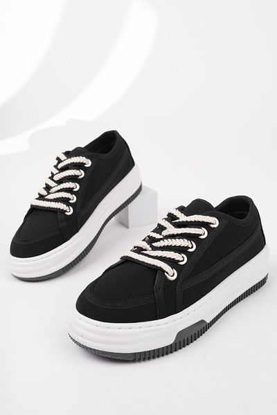 MUGGO Carina Thick Sole Linen Fabric Lace-Up Women's Casual Sneaker Sports Shoes