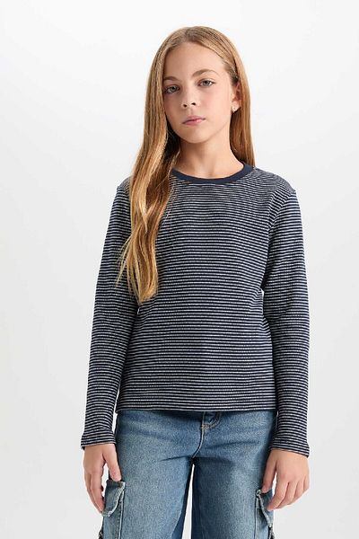 DeFacto Girl's Slim Fit Slim Fit Crew Neck Striped Long Sleeve T-Shirt D0704A824Au