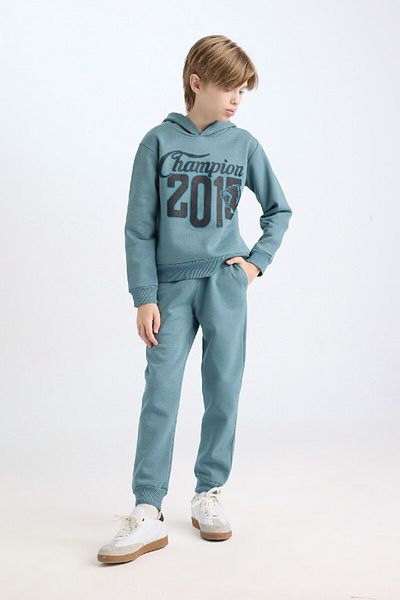 DeFacto Hooded Printed Sweatshirt and Elastic Sweatpants Set for Boys - D3561A824Wn