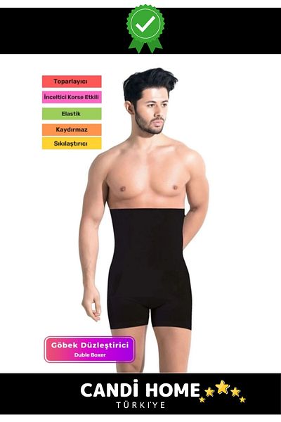 HOBİ CONDİ Premium Special Series Tightening and Strengthening Belly and Waist Slimming Men's Double Boxer Corset