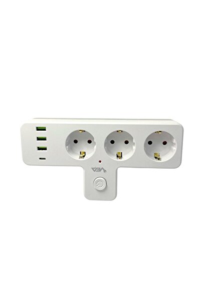 VEA VE-23088 3 Soketli 3xUsb+Type-C Çocuk ve Termal Korumalı Anahtarlı Priz