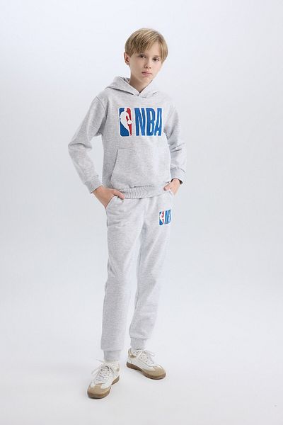 DeFacto Boy's Nba Wordmark Grey Waist Trotters Elastic Pocket Jogger Sweatpants D4259a824wn