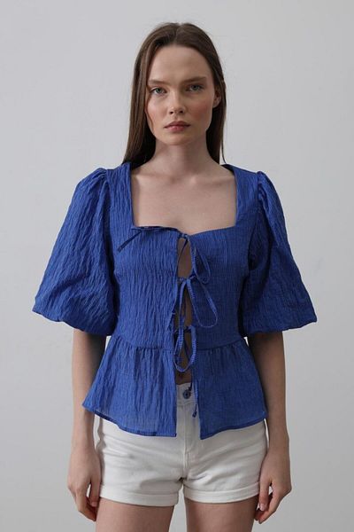 MODAVERA Square neck balloon sleeve blouse - blue