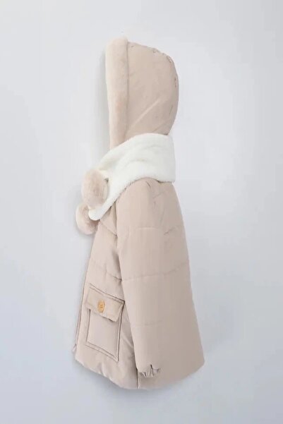 DeKuBaby ΝΕΑ ΣΕΖΟΝ Χειμερινό παιδικό παλτό-παλτό με επένδυση από γούνα, τσέπες, κουκούλα, κασκόλ και πομπόν