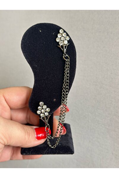 Gönülden Tasarım Smoked Zircon Stone Double Single Ear Women's Earrings Zircon Length 11 cm