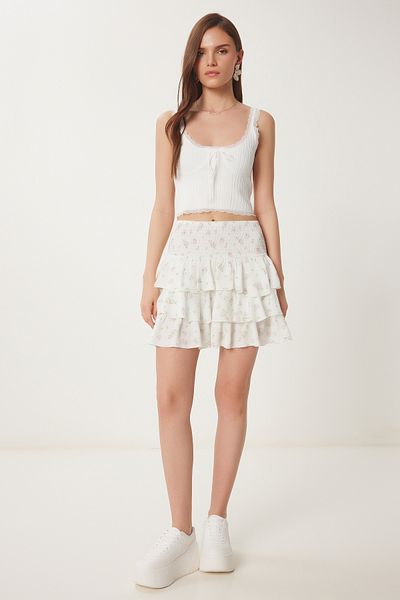 Lovelyİstanbul Flounced Summer Mini Skirt - Floral Peste Lub0103
