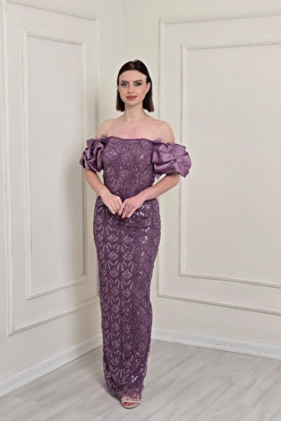 Yonca Moda Evi Lila Full İşlemeli Abiye 5325