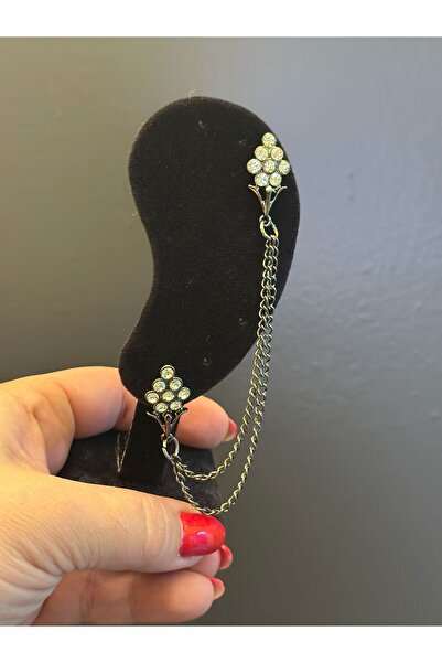 Gönülden Tasarım Smoked Zircon Stone Double Single Ear Women's Earrings Zircon Length 11 cm