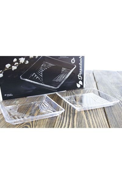 Paşabahçe Madlen 2-Piece Square Cake Plate - Serving Presentation Plate 68317