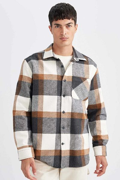 DeFacto Relax Fit kockás favágó flanel hosszú ujjú ing Y1704az24wn