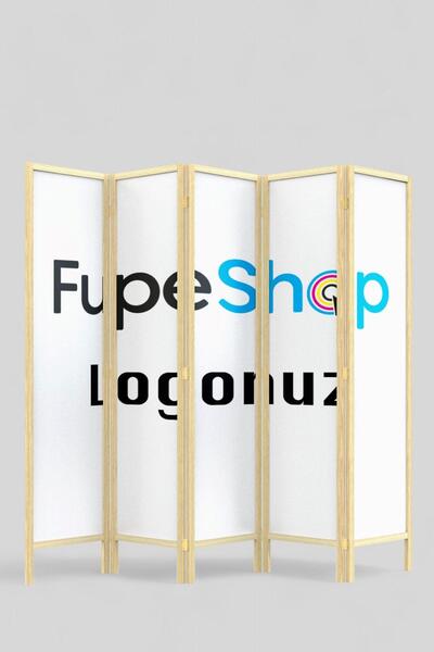 Fupe Shop Doğal Ahşap Kurumsal Logo 5 Kanatlı Seperatör Paravan 665875