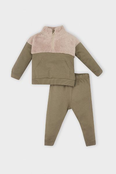 DeFacto Stand Collar Kangaroo Pocket Sweatshirt and Elastic Waist Jogger Tracksuit Set for Baby Boy - Set of 2