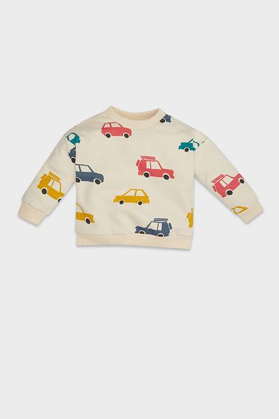 DeFacto Baby Boy Crew Neck Vehicle Printed Soft Furry Inside Sweatshirt D5783A524Wn
