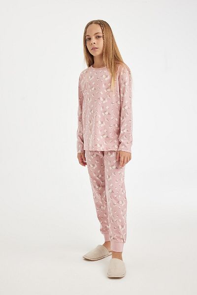 DeFacto Langarm-Pyjama-Set aus Baumwolle mit Blumenmuster für Mädchen D6318a8ns