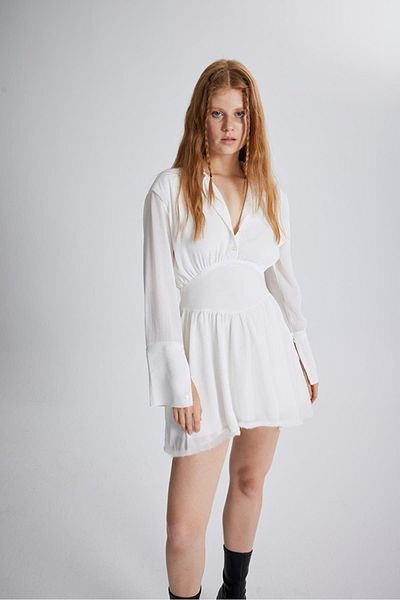 FASHION COCKTAIL Βραδινό φόρεμα σιφόν σκέτερ σε σχήμα Α με κουμπιά σε στυλ πουκάμισου