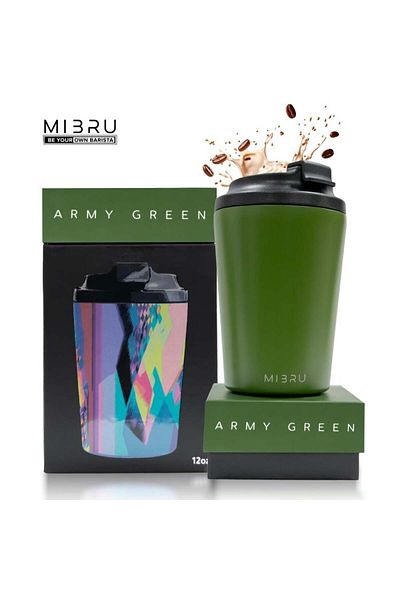MIBRU 12OZ CEREAMIC INTERIOR CUP ARMY GREEN Mibru Ceramic Vacuum Insulated Mugs 350ml (12 oz)