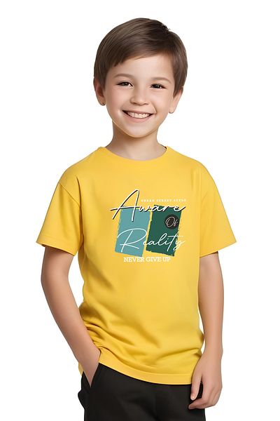 FYK KİDS Boy's Give up Text Printed Summer Top-Bottom Set
