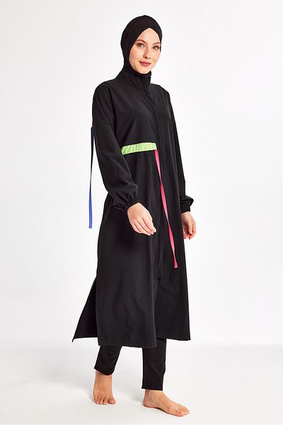 Adasea Μακρύ Ολόσωμο Αθλητικό Lycra Ολόσωμο Μαγιό Hijab 1228 Μαύρο