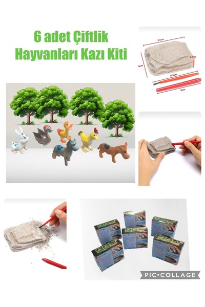 AZİZ OYUNCAK 6 Ad Hayvanlar Alemi Kazı Kiti .. Arkeolojik Kazı Çiftlik Hayvanları Seris