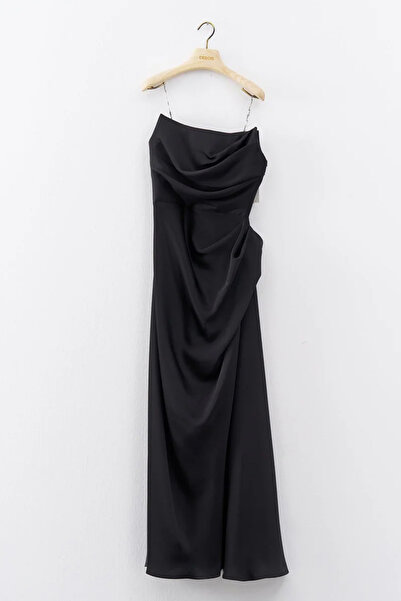 cercis Straplez Drape Detaylı Uzun Abiye Elbise
