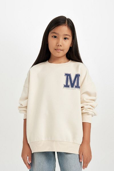 DeFacto Girls Oversize Wide Fit Crew Neck Printed Sweatshirt D4383A824Wn