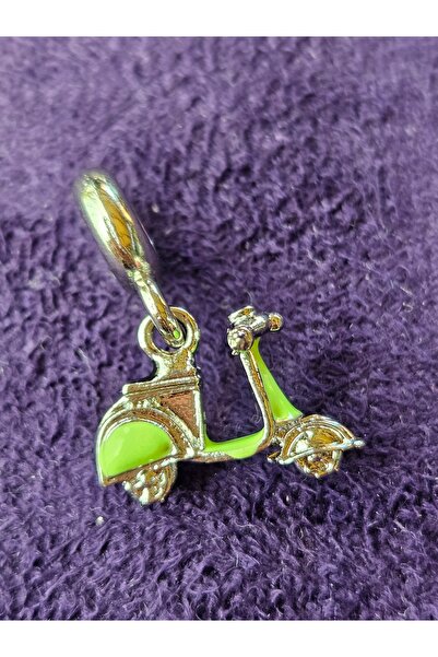 S925 Gümüş Kaplama Yeşil Vespa Motor Charm