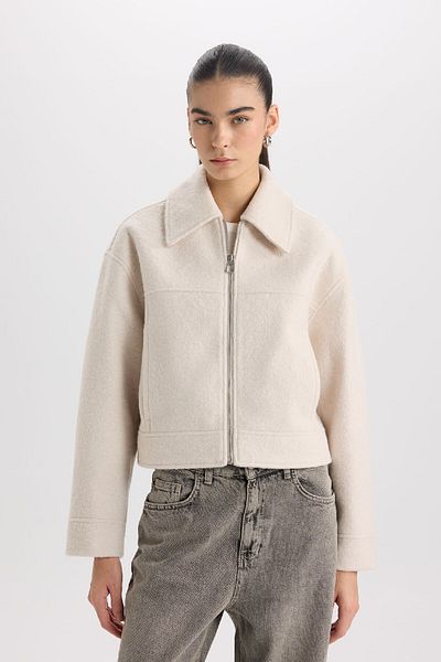 DeFacto Water Repellent Polo Neck Zipper Pocket Short Stamp Jacket - C0935Ax25Sp