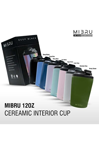 MIBRU 12OZ CEREAMIC INTERIOR CUP ASH WHITE Mibru Ceramic Vacuum Insulated Mugs 350ml (12 oz)