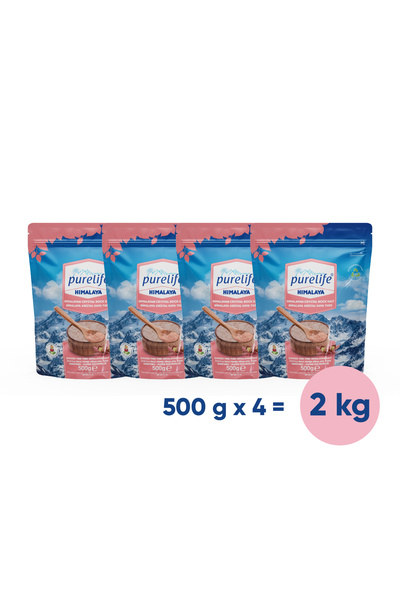PureLife Himalaya Tuzu Set Ince Iyotlu Kristal Kaya Tuzu Pembe 500g X4 |rafine Edilmemiş Doğal Zengin Mineral