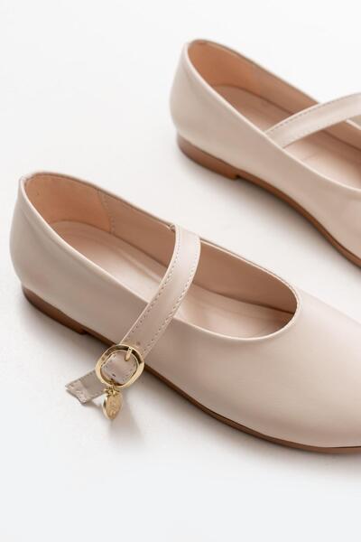 Aymood Inf-324 Beige Hard Hat Buckle Daily Women's Ballerinas
