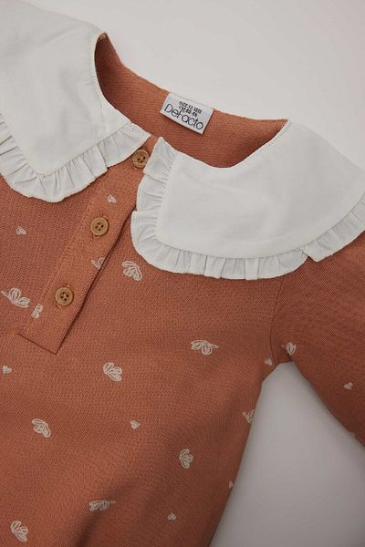 DeFacto Baby Girl Newborn Patterned Long Sleeve Jumpsuit with Snap Fasteners D6018A524Wn