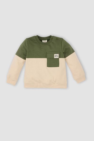 DeFacto Φούτερ Baby Boy Crew Neck Color Block με μαλακά πουπουλένια φούτερ A9753a524wn
