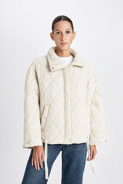 DeFacto Polo Neck Waterproof Thin Seasonal Coat - Quilted and Pocketed D6476Ax25Sp