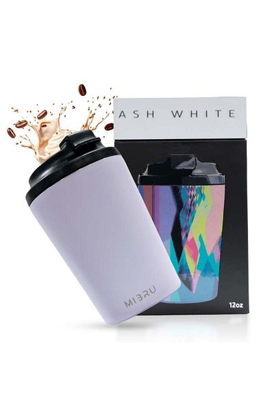 MIBRU 12OZ CEREAMIC INTERIOR CUP ASH WHITE Mibru Ceramic Vacuum Insulated Mugs 350ml (12 oz)