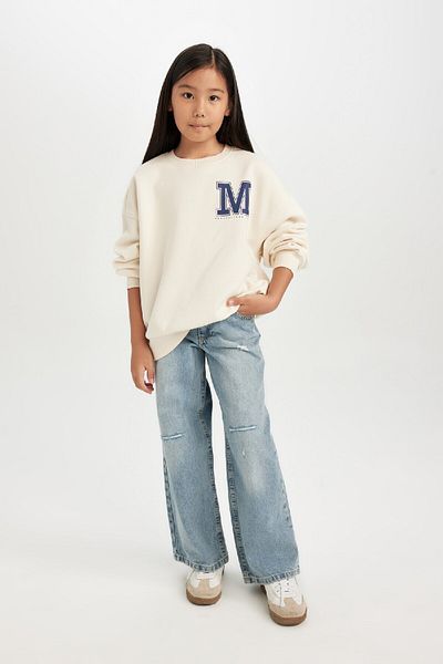 DeFacto Girls Oversize Wide Fit Crew Neck Printed Sweatshirt D4383A824Wn