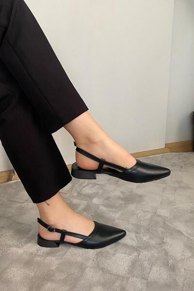 Preshley Women's Tena Black Skin Open Back Pointed Toe Daily Ballerinas