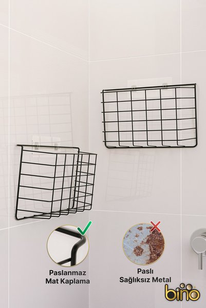 Bino Bathroom Organizer Shampoo Holder Set of 2 Shower Gel Organizer Adhesive Stainless Metal Shelf Black