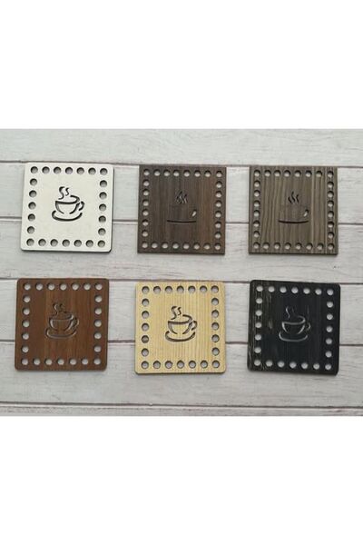 miraylahobi Square Wooden Base 10 cm Coffee Pattern 1 Piece Cream