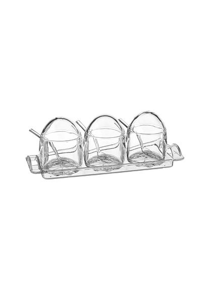 Dania 3-piece clear acrylic spice jar set with a spice holder