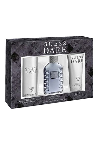 Guess Dare Set For Men-- 100 ml Eau De Toilette-- 200 ml Shower Gel-- 226 ml Body Spray