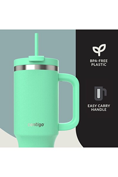 Contigo Kulplu Termos Bardak - Tumbler - Paslanmaz Çelik - Pipetli & Kapaklı – 29 Saat Soğuk